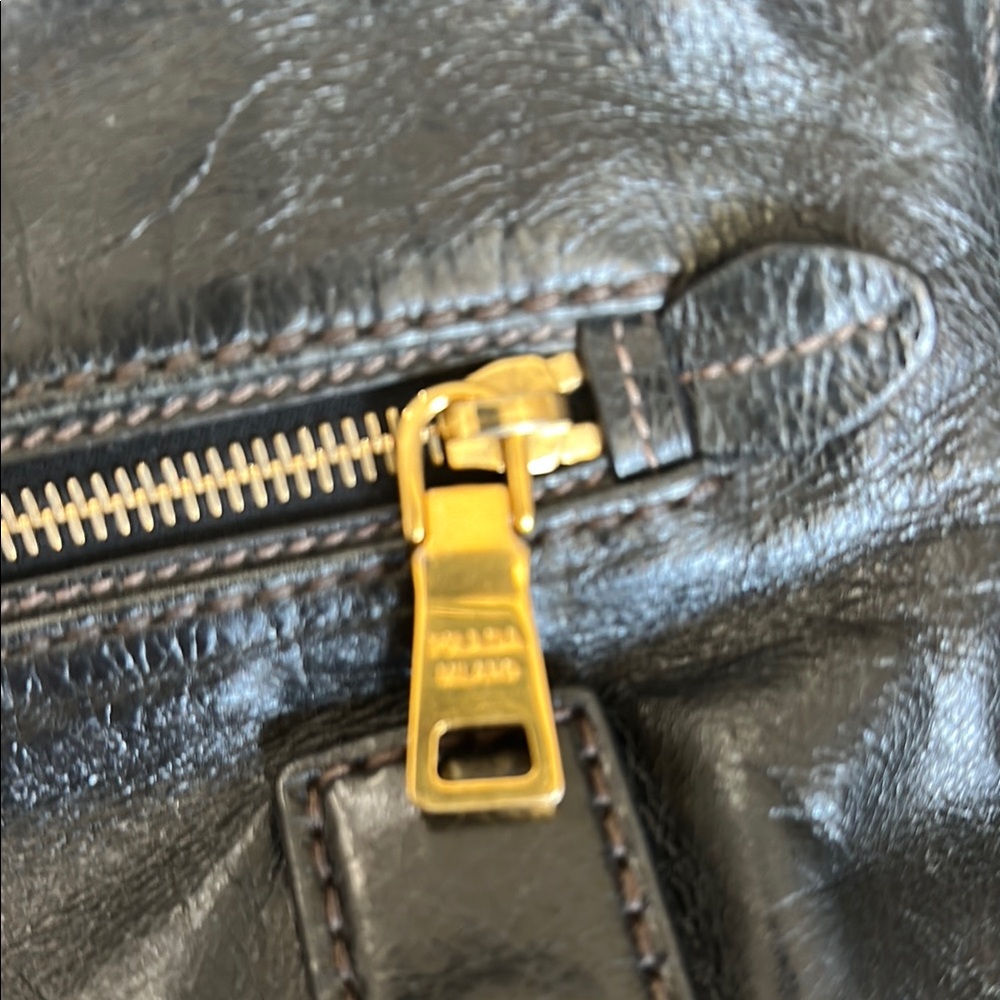 Prada Black Leather Tote with Gold Hardware Accents - Picture 10 of 17